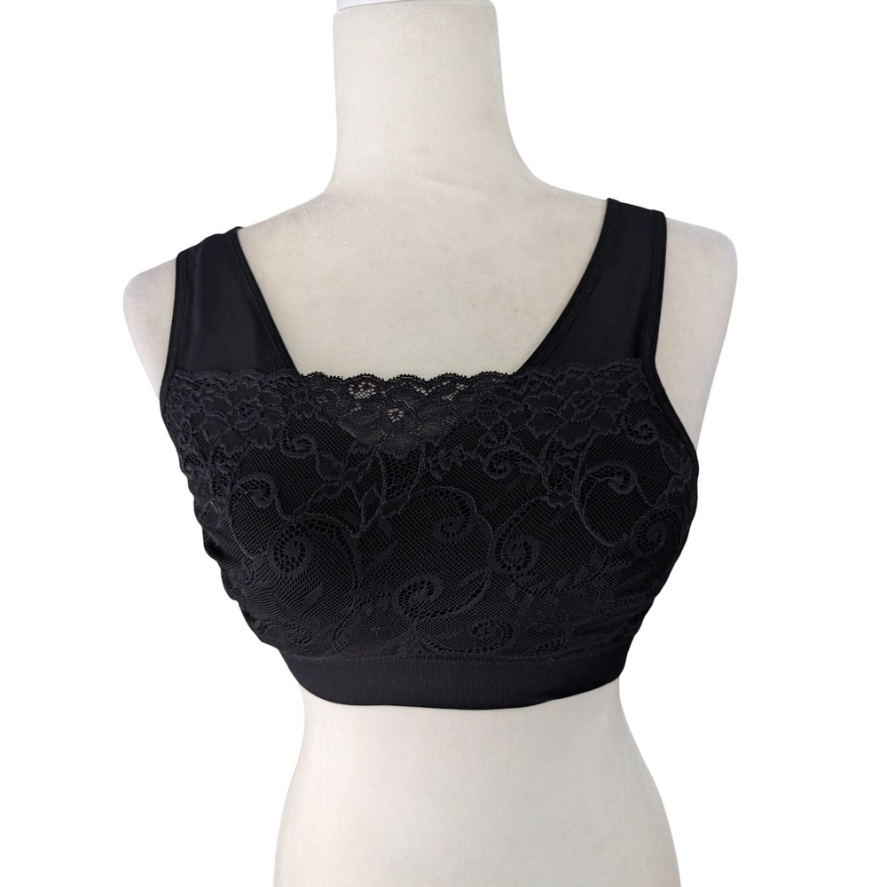 Milanabra Black Lace Front Seamless Bralette Wireless Bra Size L Fits XS S